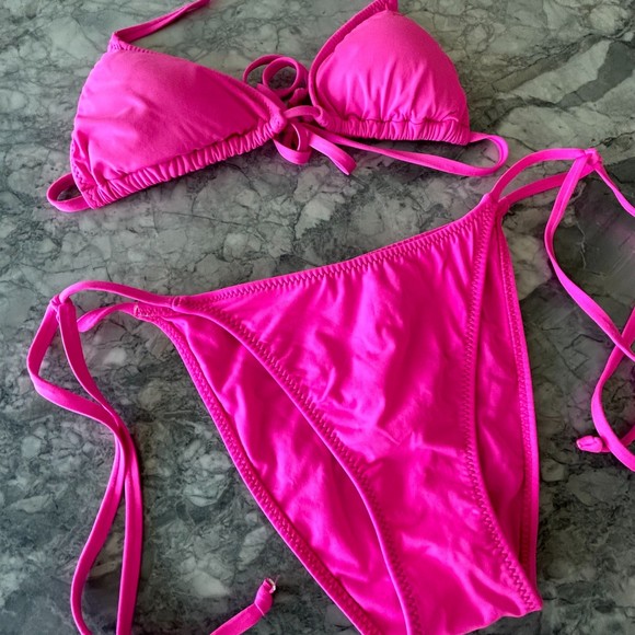 PINK Victoria's Secret Triangle String Two Piece Bikini Pink XS/M - Picture 3 of 7
